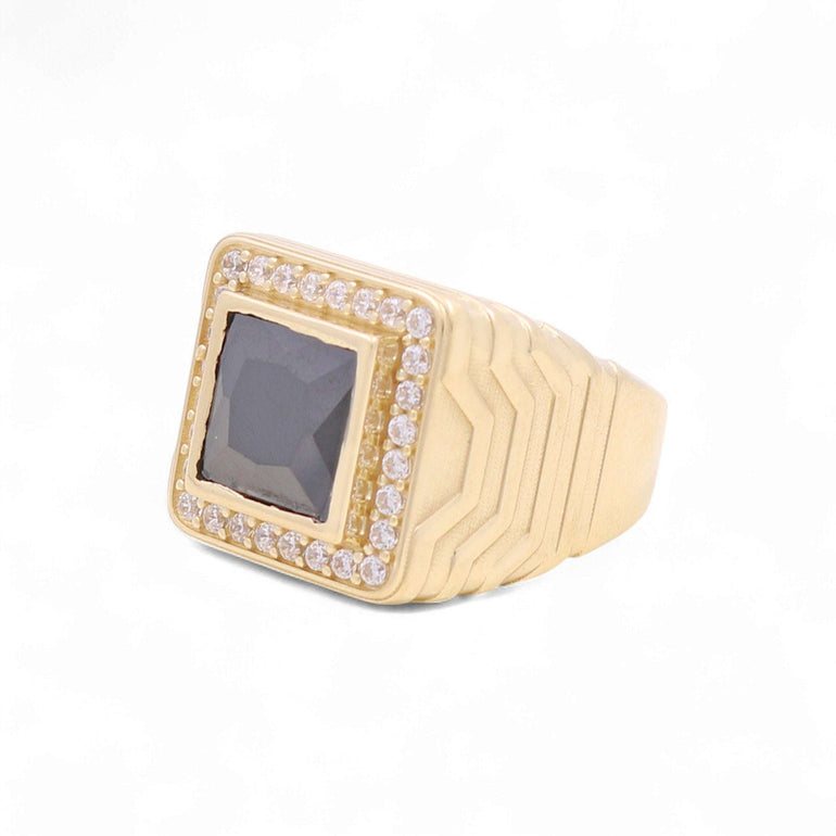 14k Yellow Gold Square Onix Fashion Ring - Miral Jewelry