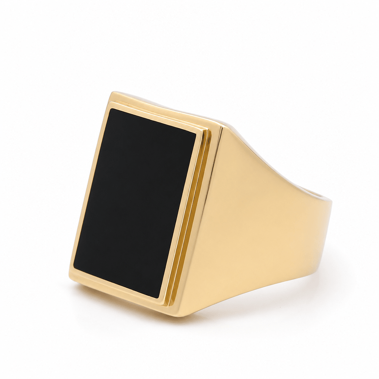 14k Yellow Gold Square Onyx Fashion Men's Ring - Miral Jewelry