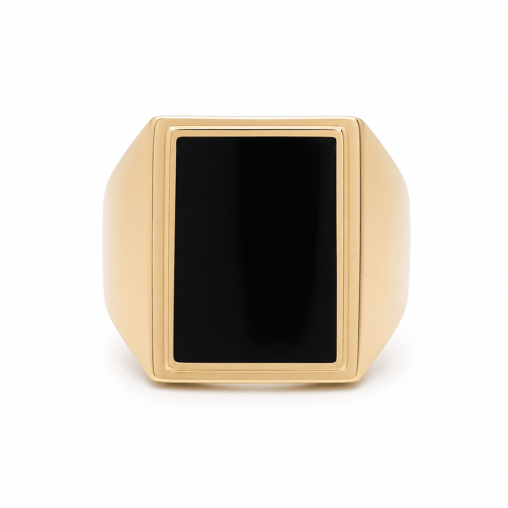 14k Yellow Gold Square Onyx Fashion Men's Ring - Miral Jewelry