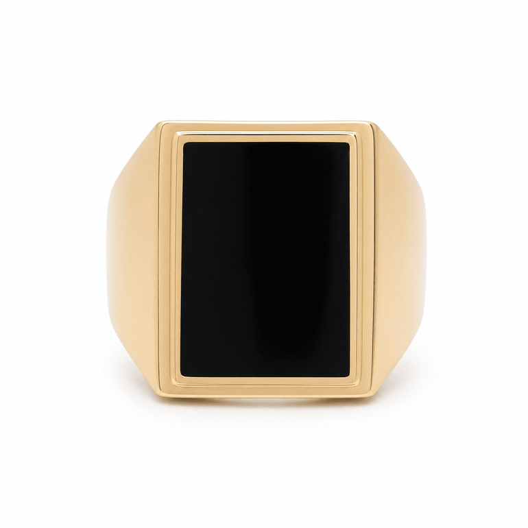 14k Yellow Gold Square Onyx Fashion Men's Ring - Miral Jewelry