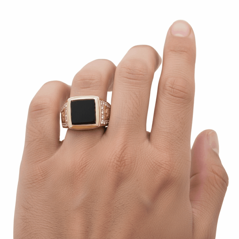 14k Yellow Gold Square Onyx Fashion Ring - Miral Jewelry