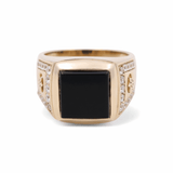 14k Yellow Gold Square Onyx Fashion Ring - Miral Jewelry