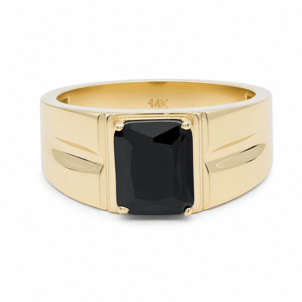 14k Yellow Gold Square Onyx Fashion Ring Men's - Miral Jewelry