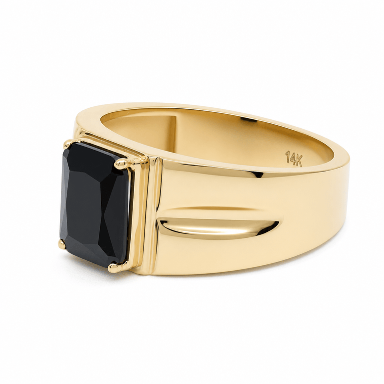 14k Yellow Gold Square Onyx Fashion Ring Men's - Miral Jewelry