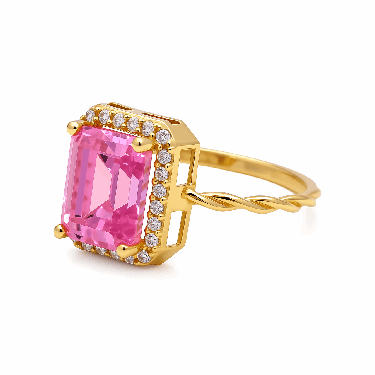 14K Yellow Gold Square Pink Fashion Women's Ring - Miral Jewelry