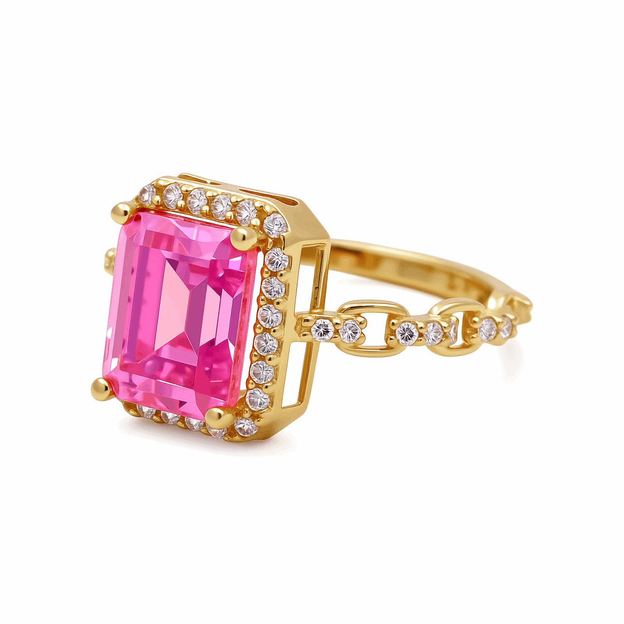 14K Yellow Gold Square Pink Fashion Women's Ring - Miral Jewelry