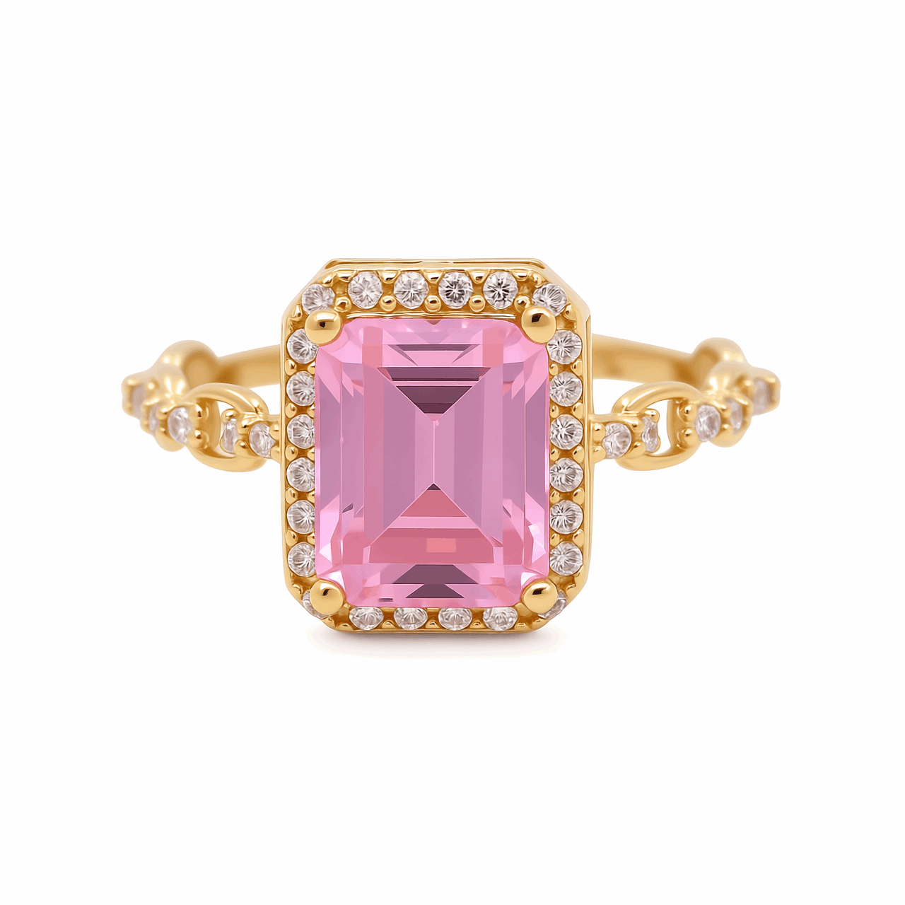 14K Yellow Gold Square Pink Fashion Women's Ring - Miral Jewelry