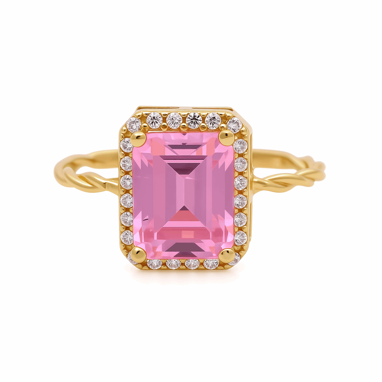 14K Yellow Gold Square Pink Fashion Women's Ring - Miral Jewelry