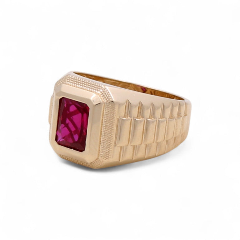 14k Yellow Gold Square Red Fashion Ring - Miral Jewelry