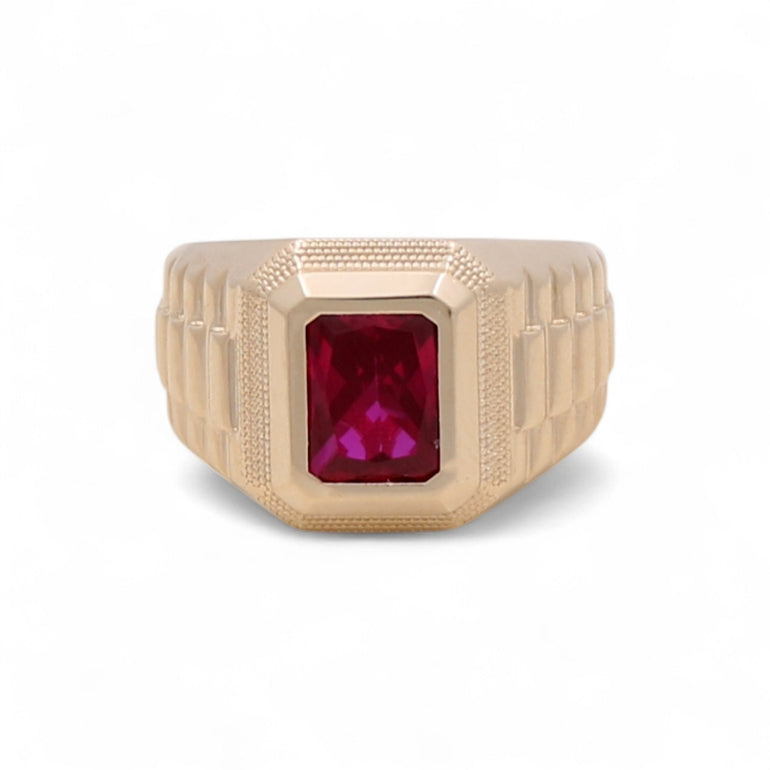14k Yellow Gold Square Red Fashion Ring - Miral Jewelry
