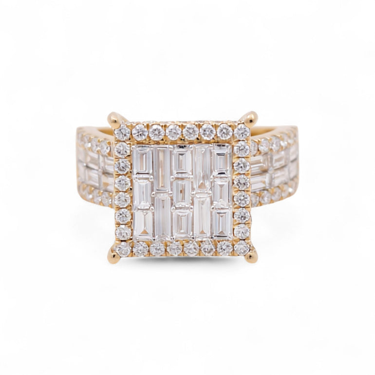 14K Yellow Gold Square Rings with 2.32Tw Baguette and Round Lab Diamonds - Miral Jewelry