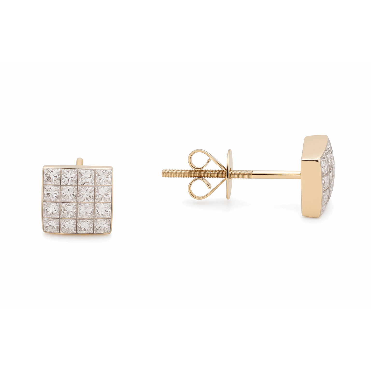 14K Yellow Gold Square Diamond Stud Earrings 0.85 ct tw – view 2