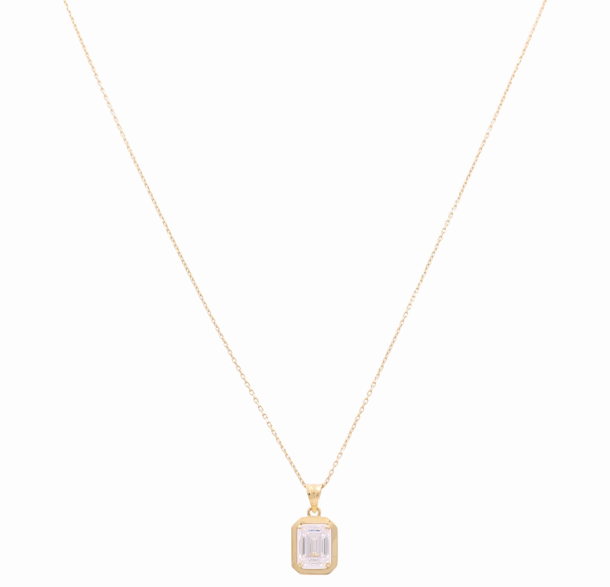 14K Yellow Gold Square White Necklace - Miral Jewelry