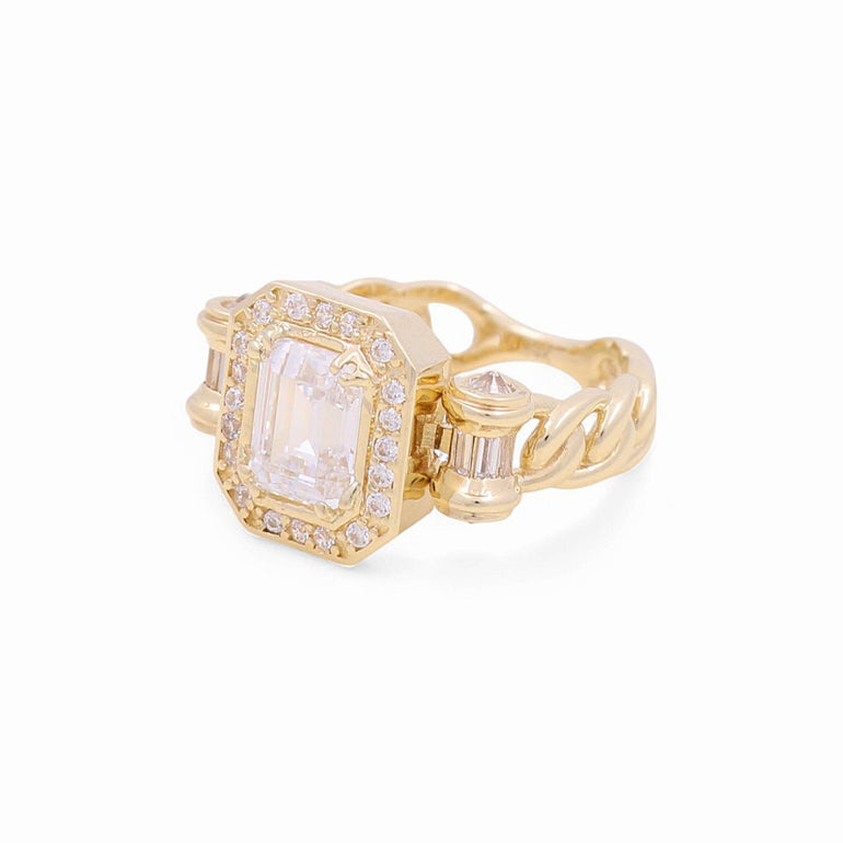 14K Yellow Gold Square White with Cz Fashion Women's Ring - Miral Jewelry