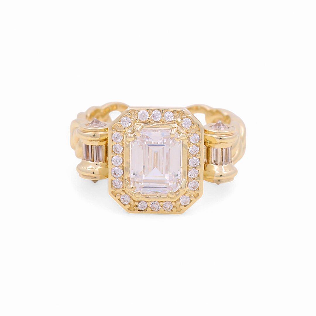 14K Yellow Gold Square White with Cz Fashion Women's Ring - Miral Jewelry