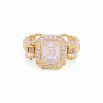 14K Yellow Gold Square White with Cz Fashion Women's Ring - Miral Jewelry