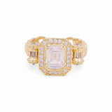 14K Yellow Gold Square White with Cz Fashion Women's Ring - Miral Jewelry