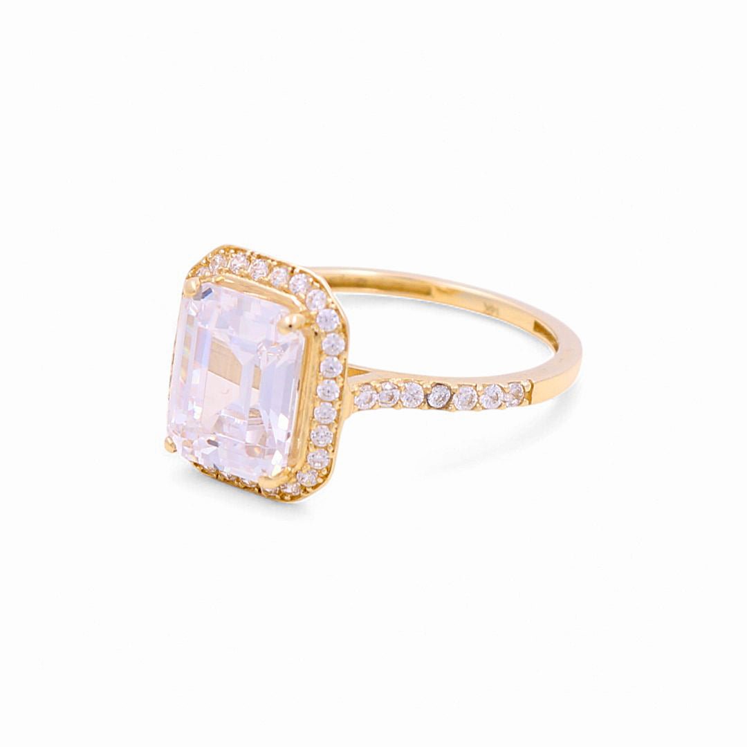 14K Yellow Gold Square White with Cz Fashion Women's Ring - Miral Jewelry