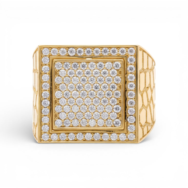 14k Yellow Gold Square with CZ Fashion Men's Ring - Miral Jewelry