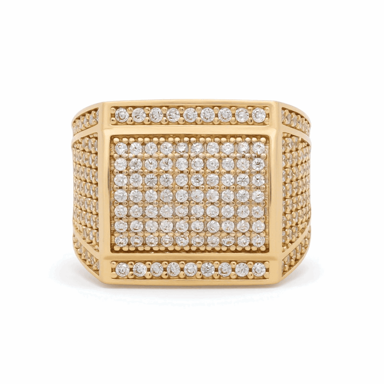14k Yellow Gold Square with Cz Fashion Ring - Miral Jewelry