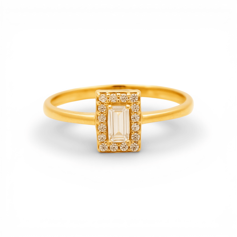 14K Yellow Gold Square with CZ Fashion Women's Ring - Miral Jewelry