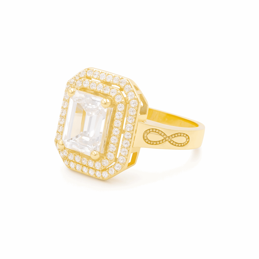 14K Yellow Gold Square with Cz Fashion Women's Ring - Miral Jewelry