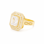 14K Yellow Gold Square with Cz Fashion Women's Ring - Miral Jewelry