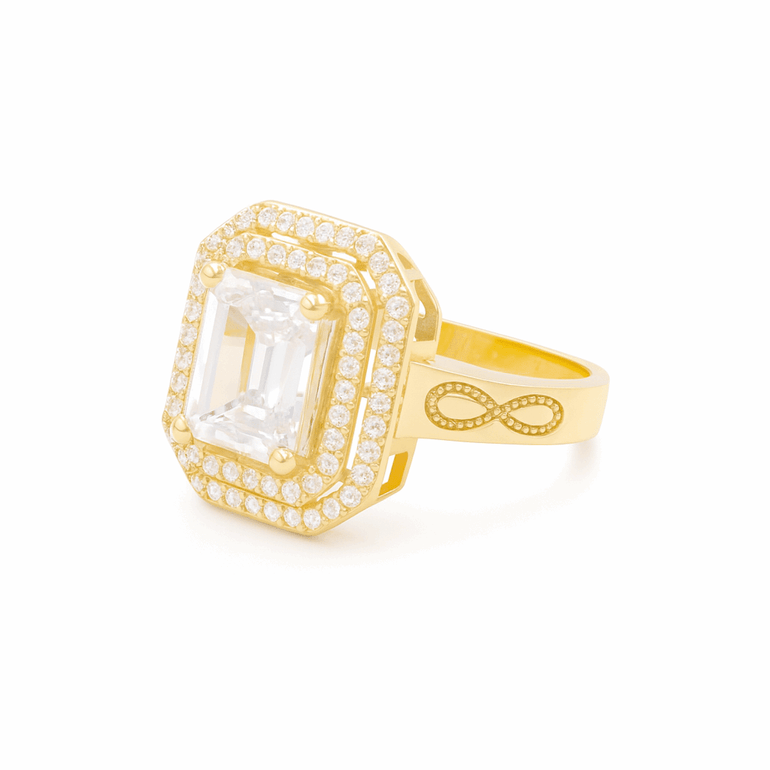 14K Yellow Gold Square with Cz Fashion Women's Ring - Miral Jewelry