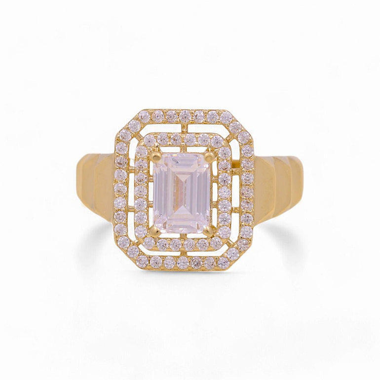 14K Yellow Gold Square with CZ Fashion Women's Ring - Miral Jewelry