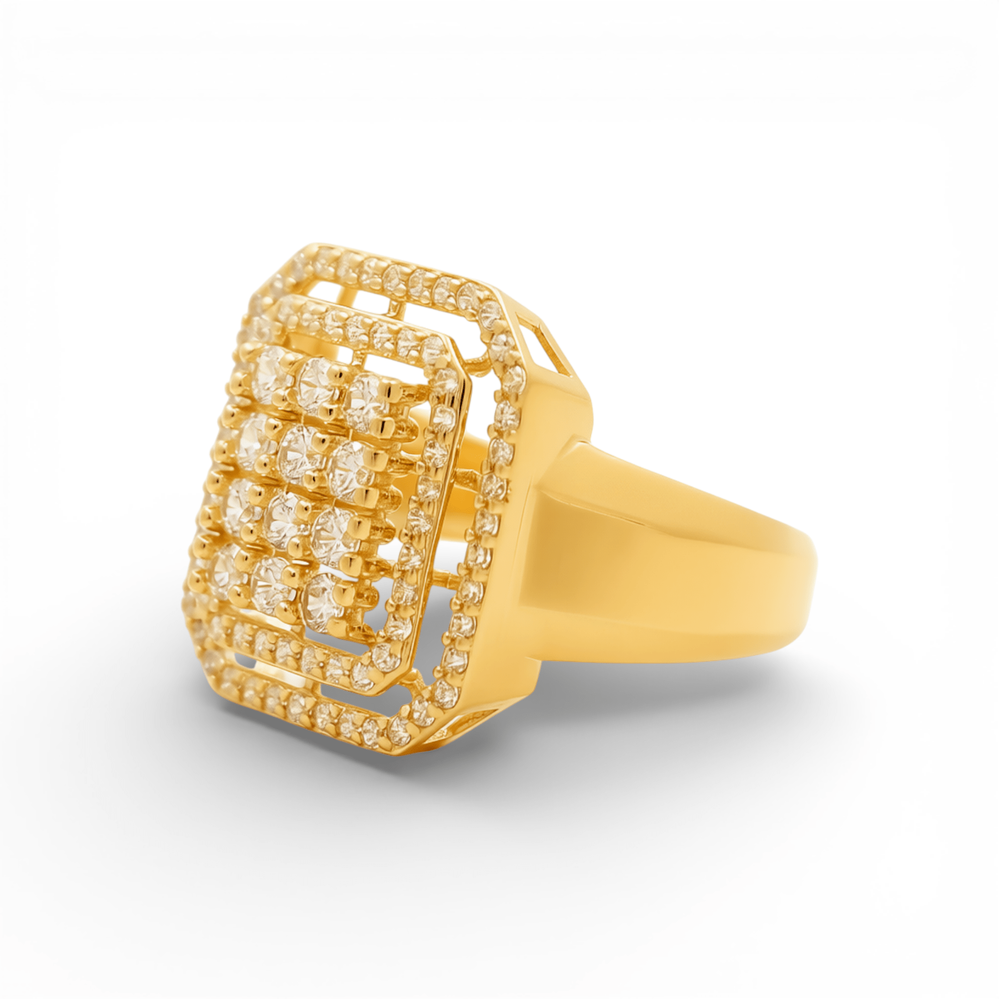 14K Yellow Gold Square with CZ Fashion Women's Ring - Miral Jewelry