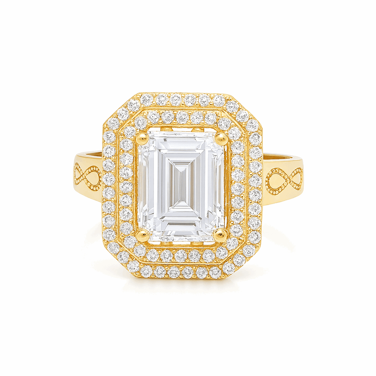 14K Yellow Gold Square with Cz Fashion Women's Ring - Miral Jewelry