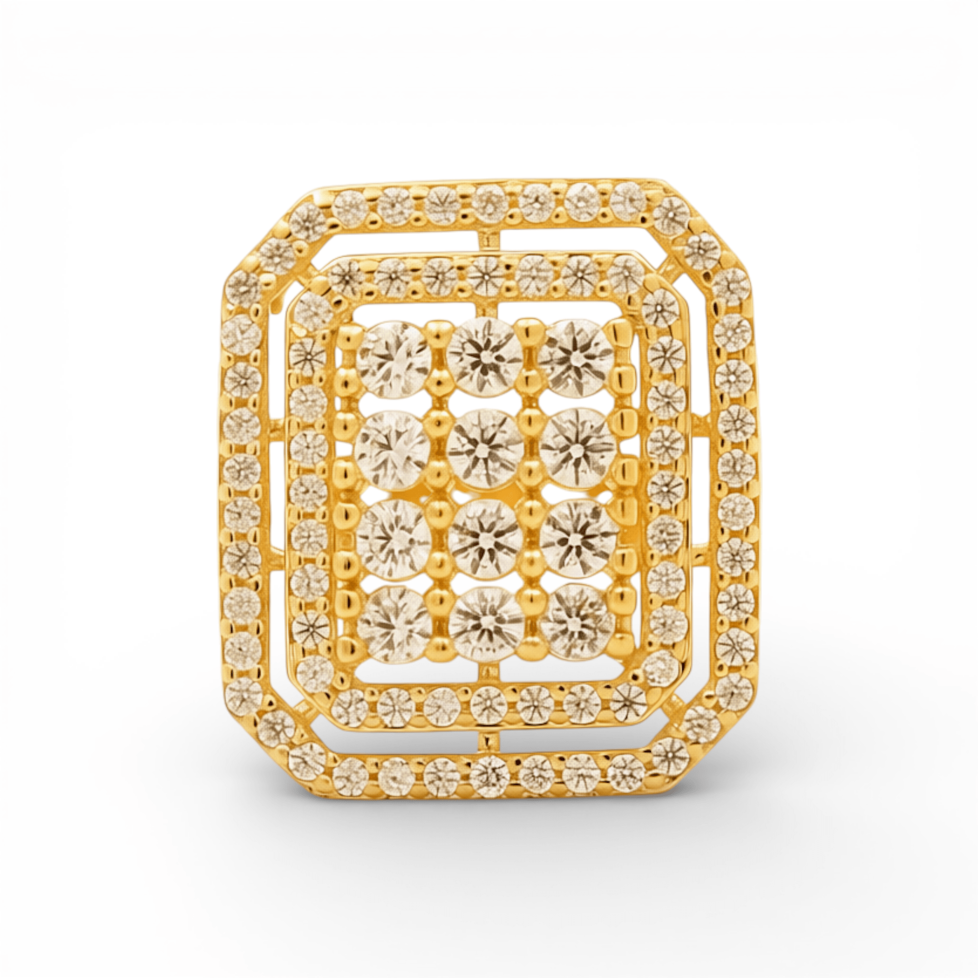 14K Yellow Gold Square with CZ Fashion Women's Ring - Miral Jewelry