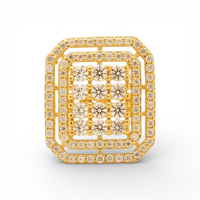 14K Yellow Gold Square with CZ Fashion Women's Ring - Miral Jewelry