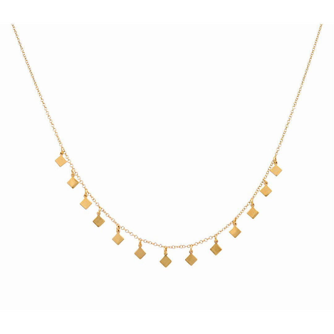 14K Yellow Gold Square Charm Necklace 18in, 3 g