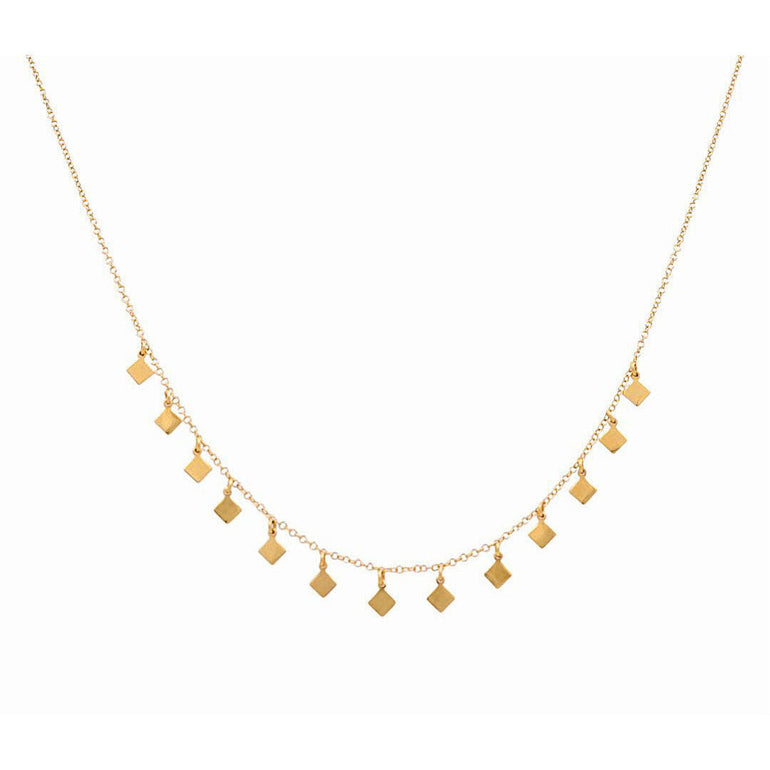 14K Yellow Gold Square Charm Necklace 18in, 3 g