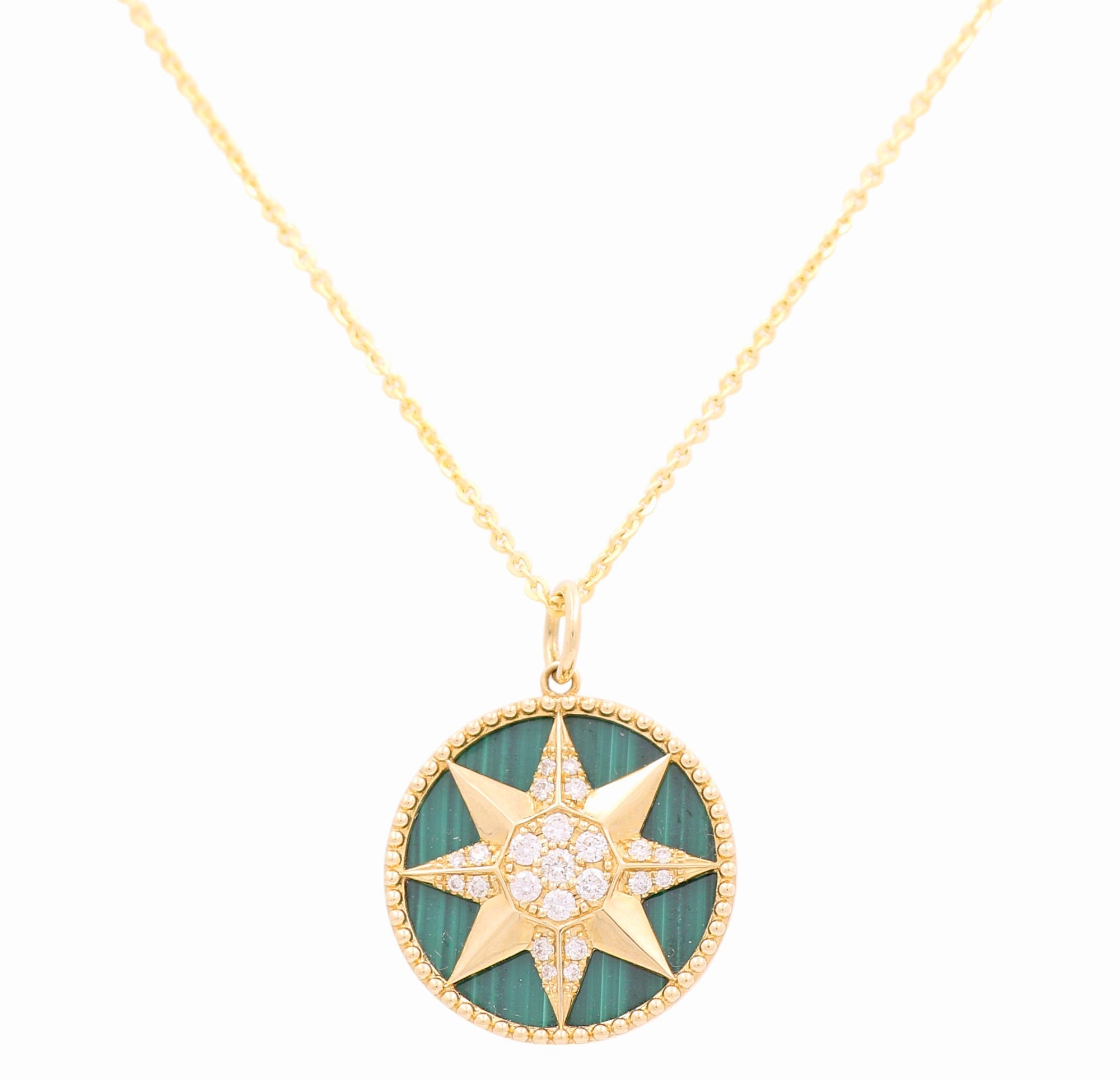 14k Yellow Gold Star Diamond Necklace 16" with 0.30Tw Round Diamonds - Miral Jewelry
