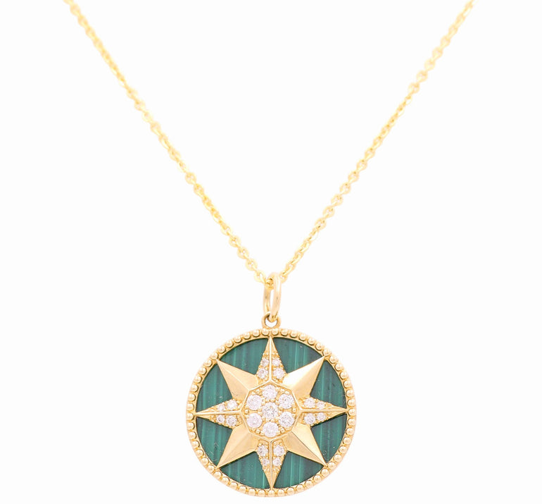 14k Yellow Gold Star Diamond Necklace 16" with 0.30Tw Round Diamonds - Miral Jewelry