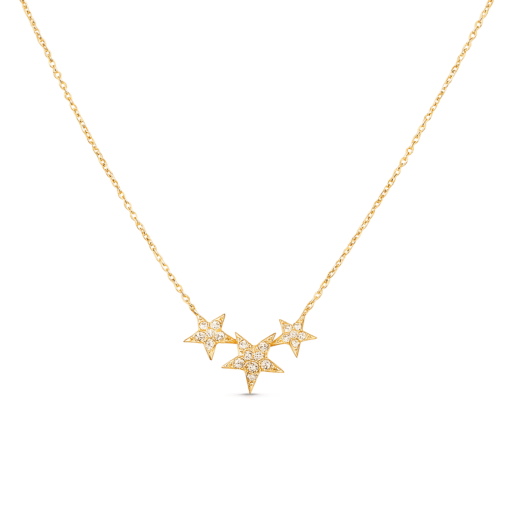 14k Yellow Gold Star Diamond Necklace 18" with 0.13Tw Round Diamonds - Miral Jewelry
