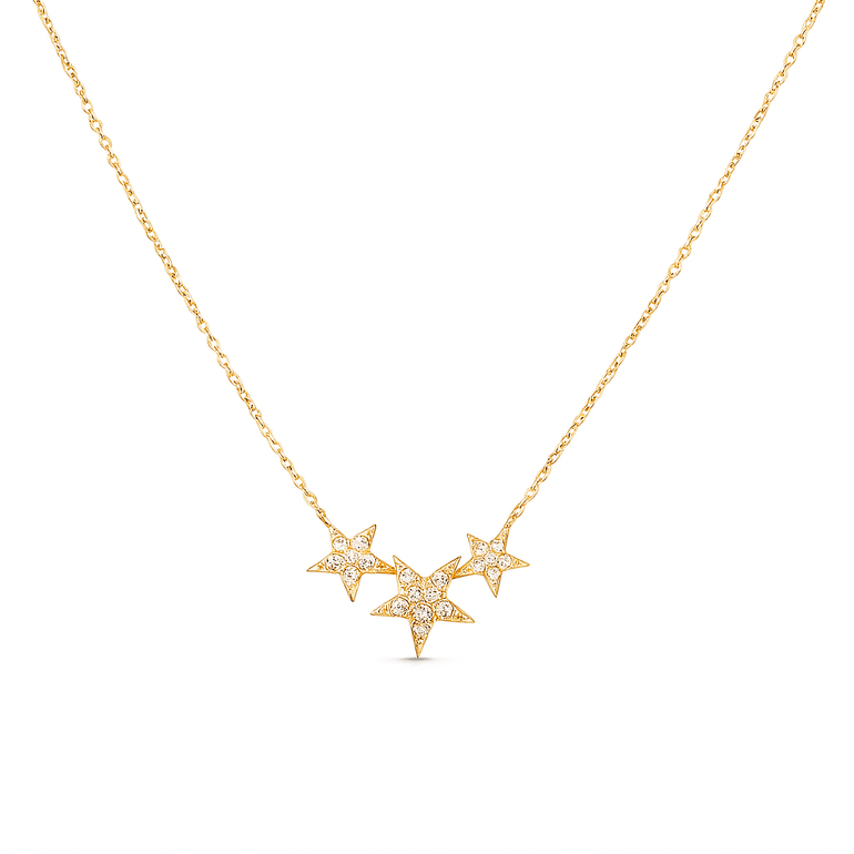 14k Yellow Gold Star Diamond Necklace 18" with 0.13Tw Round Diamonds - Miral Jewelry