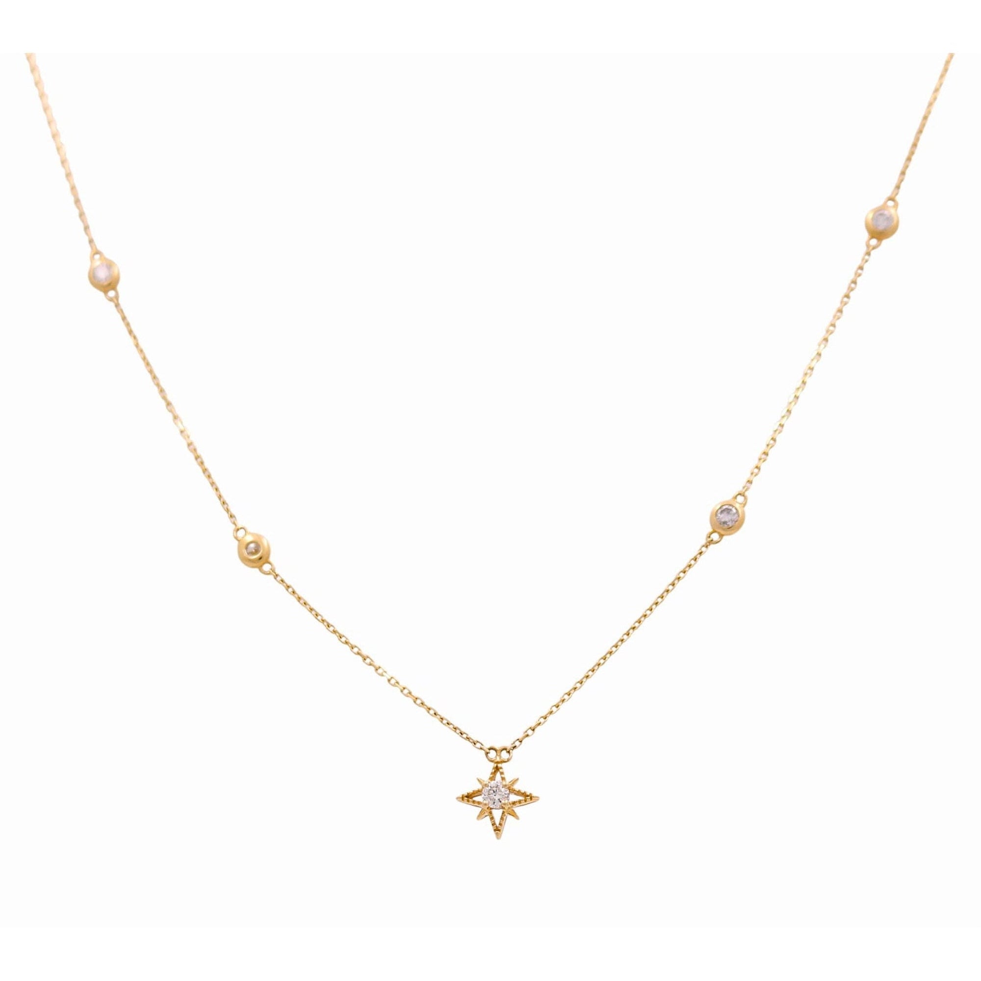 14K Yellow Gold Diamond Star Station Necklace 0.34 ct tw