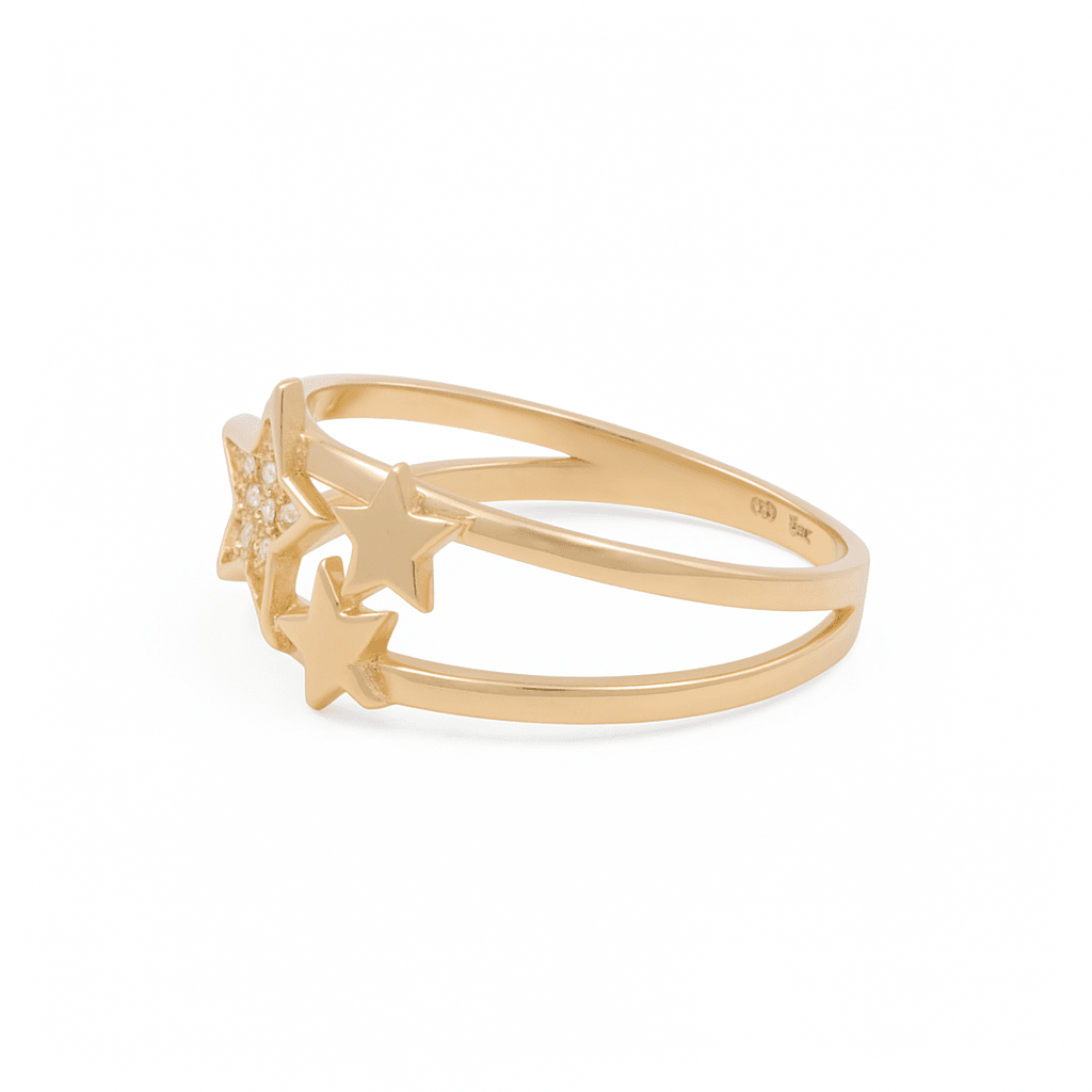 14K Yellow Gold Triple Star Split Ring with CZ 2.1 g – view 2