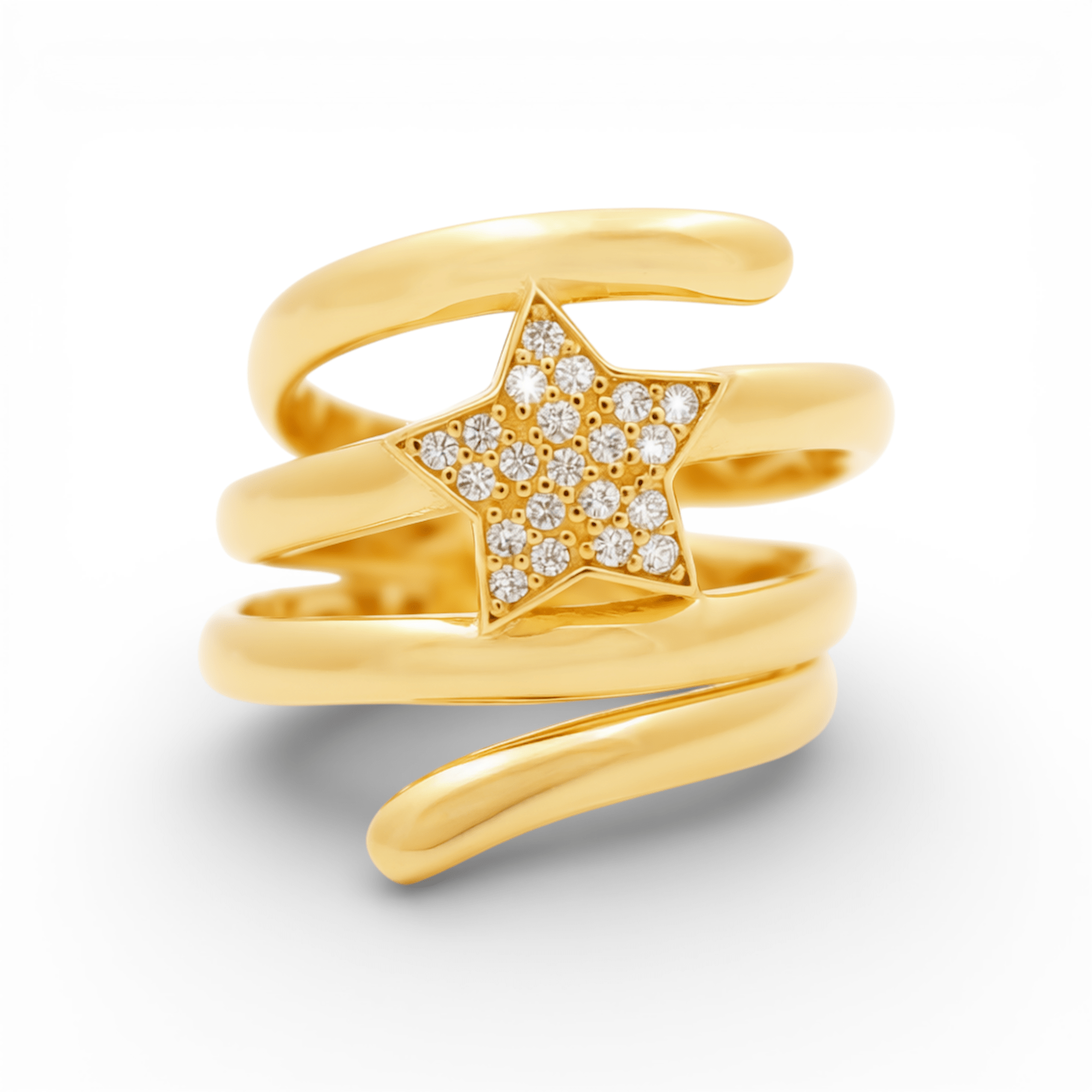 14K Yellow Gold Star with CZ Fashion Women's Ring - Miral Jewelry