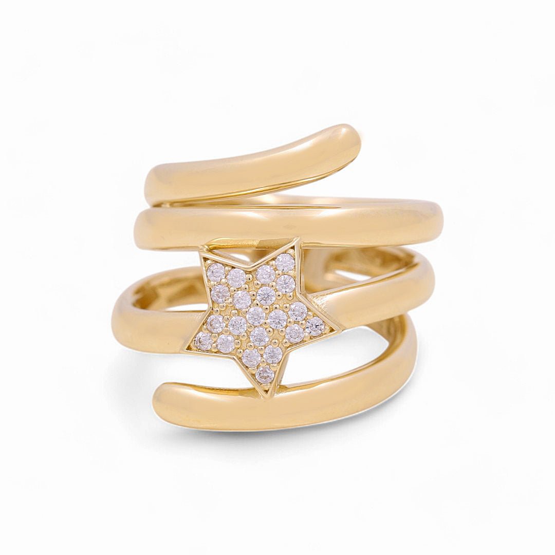 14K Yellow Gold Star with Cz Fashion Women's Ring - Miral Jewelry