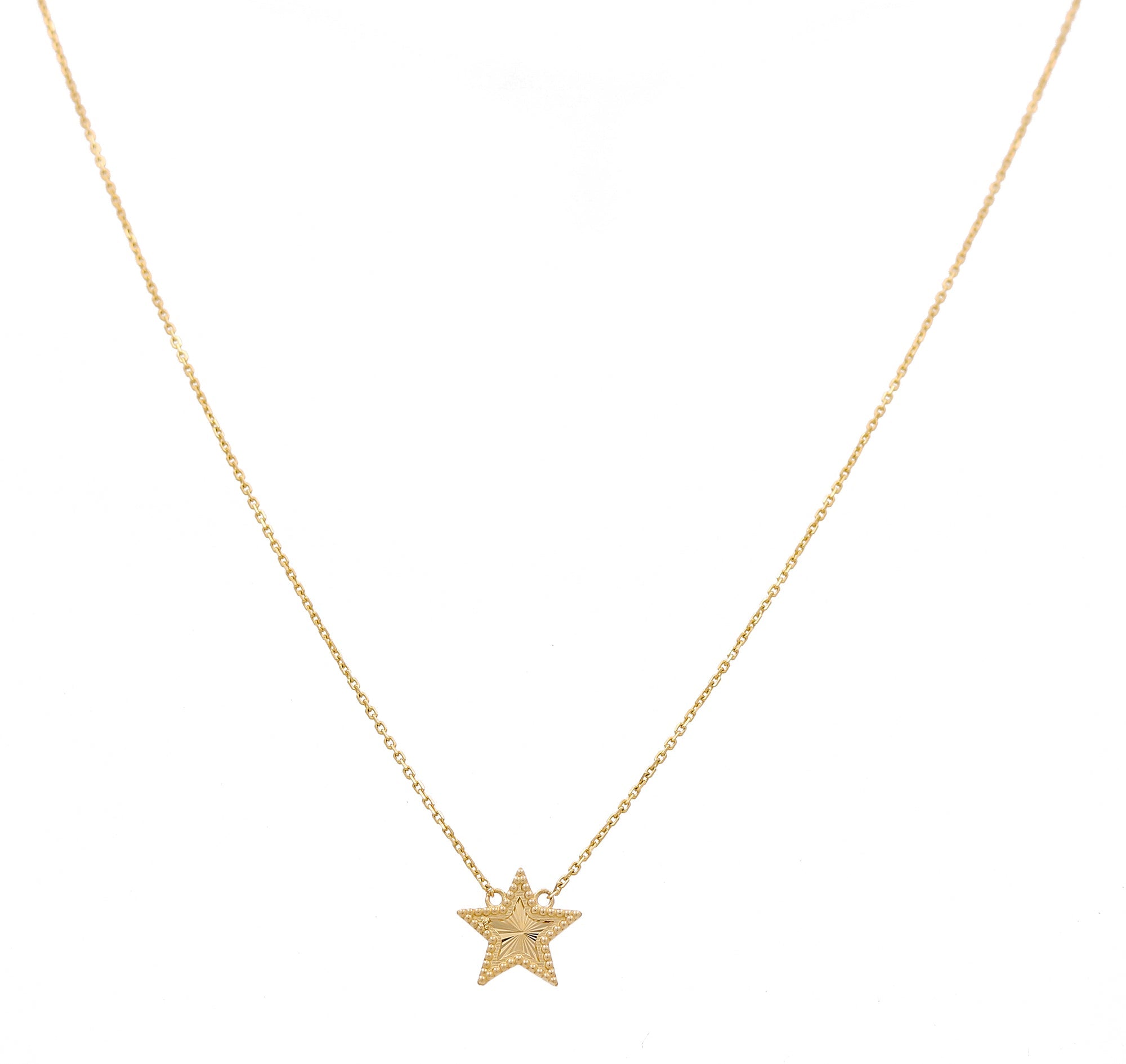 14K Yellow Gold Textured Star Necklace 18in
