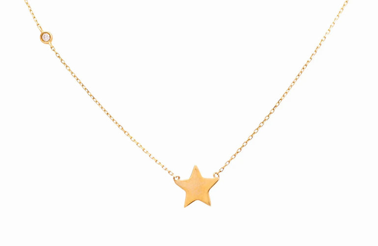 14K Yellow Gold Star Women's Necklaces with 0.03Tw Round Diamonds - Miral Jewelry