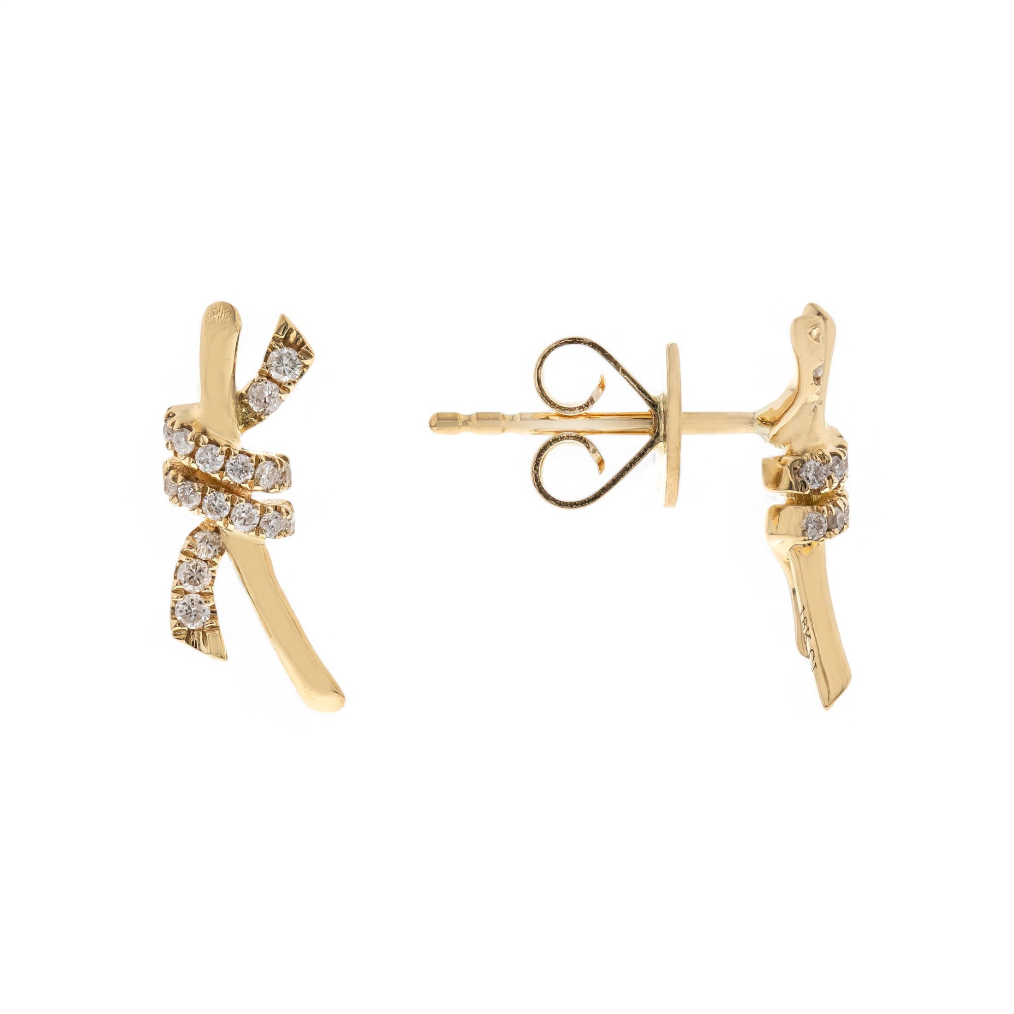14K Yellow Gold Diamond Bow Stud Earrings 0.14 ct tw