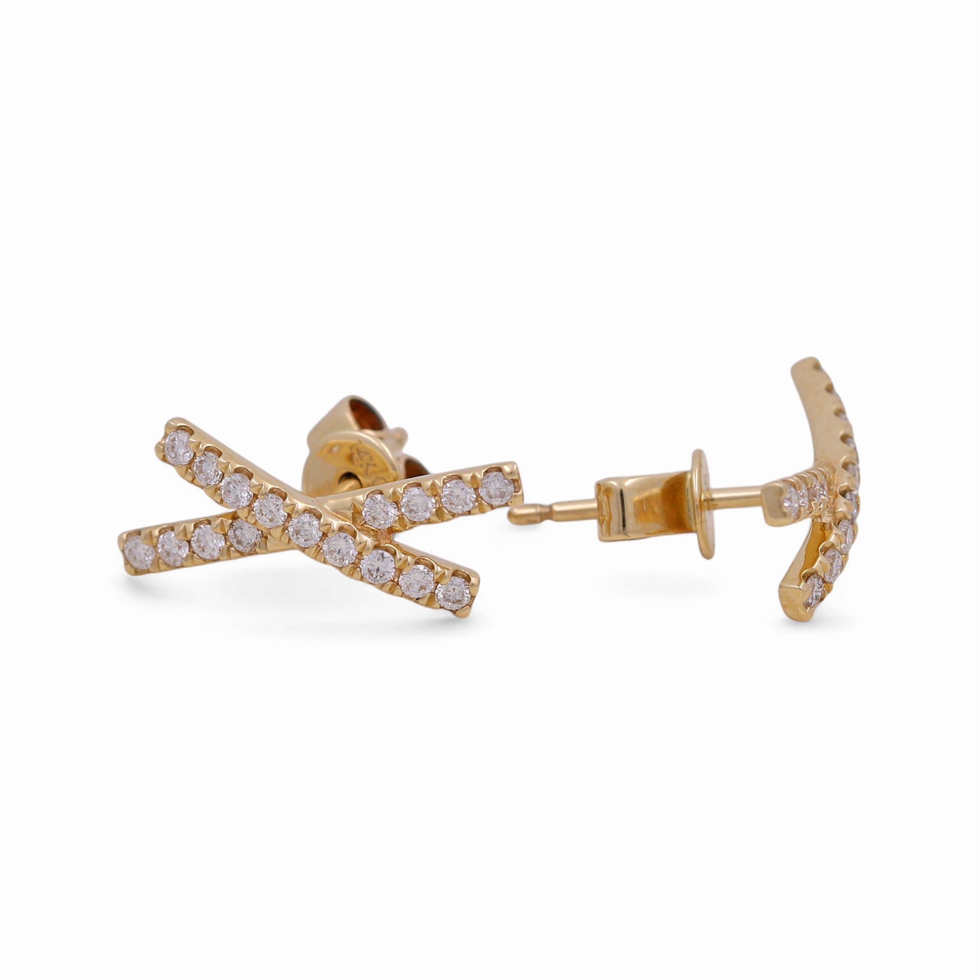 14K Yellow Gold Crisscross Diamond Stud Earrings 0.29 ct tw