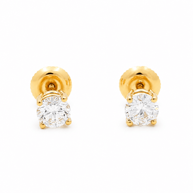 14K Yellow Gold Stud Diamond Earrings with 0.92Tw Round H Si2 Diamonds - Miral Jewelry