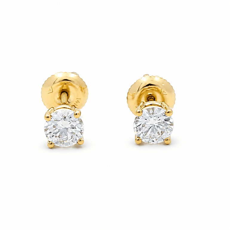 14K Yellow Gold Stud Diamond Earrings with 1.00Tw Round H Si2 Diamonds - Miral Jewelry