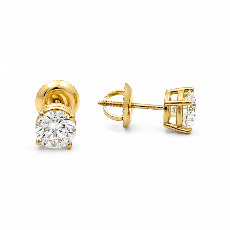14K Yellow Gold Stud Diamond Earrings with 1.40Tw Round Diamonds - Miral Jewelry